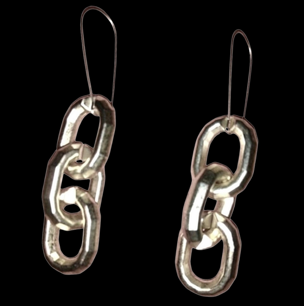 Oversized Minimalist Katta Handmade Earrings Trio Link Chain Big Steel Ear Wires